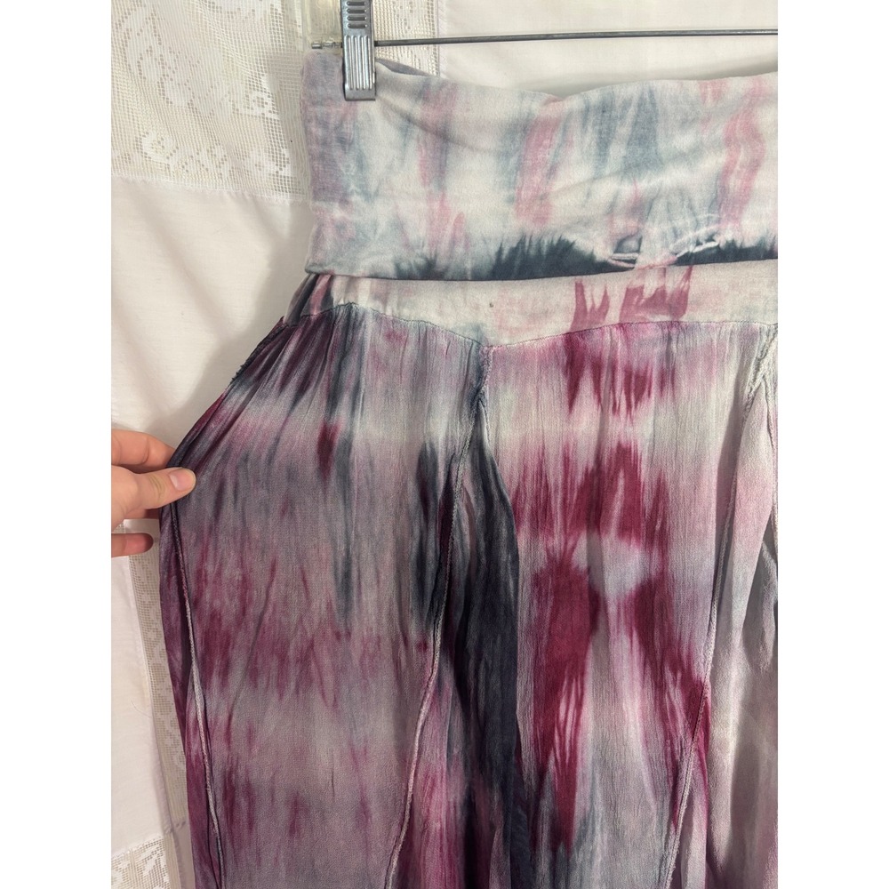 Pink Gray Tie Dye Fairy Grunge Boho Hippie Flowy Maxi Skirt Size S-M - Picture 3 of 13